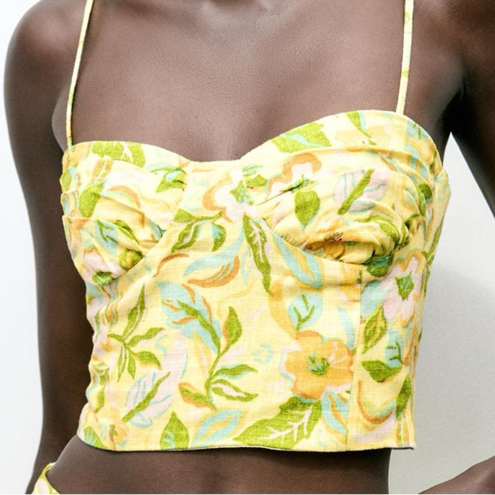 Zara Printed Linen Crop Top